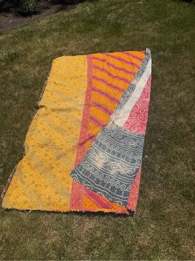 Vintage Handmade Indian Cotton Kantha Quilt Patchwork Throw – Reversible